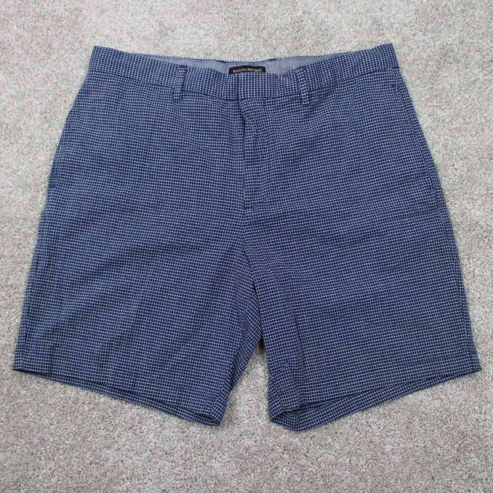 Banana Republic Aiden Club Shorts‎ Mens 35 Blue Cotton Stretch Flat Front Chino